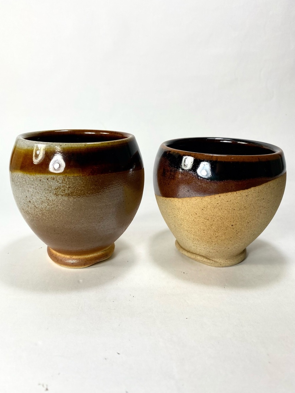 Set 2 Buck Pottery Gruene Texas Rustic Glazed Thumbprint Hand Hold Cups